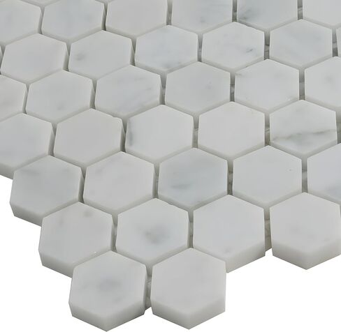 بلاط أبولو 11.2 × 11.7 بوصة. بلاط رخام بيانكو كارارا أبيض سداسي الفسيفساء 5 عبوات APLKB88G02HA للحمام أو المرآب أو جدران الدش أو الأرضيات، وبلاط المطبخ الخلفي، والفناء in Kuwait