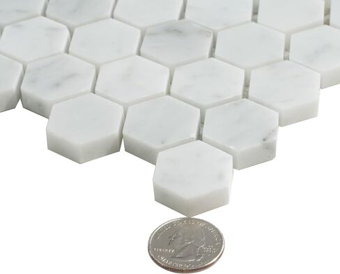 بلاط أبولو 11.2 × 11.7 بوصة. بلاط رخام بيانكو كارارا أبيض سداسي الفسيفساء 5 عبوات APLKB88G02HA للحمام أو المرآب أو جدران الدش أو الأرضيات، وبلاط المطبخ الخلفي، والفناء in Kuwait