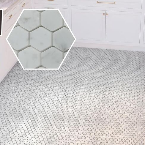 بلاط أبولو 11.2 × 11.7 بوصة. بلاط رخام بيانكو كارارا أبيض سداسي الفسيفساء 5 عبوات APLKB88G02HA للحمام أو المرآب أو جدران الدش أو الأرضيات، وبلاط المطبخ الخلفي، والفناء in Kuwait