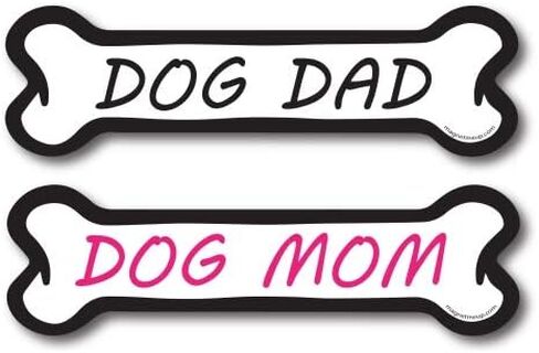 Magnet Me Up Dog Mom and Dog Dad Bone Magnet Decal, 2x7 Inches, 2 Pack, Heavy Duty Automotive Magnet for Car Truck SUV, UV Printed Vinyl, Weatherproof, Crafted in USA in Saudi Arabia
