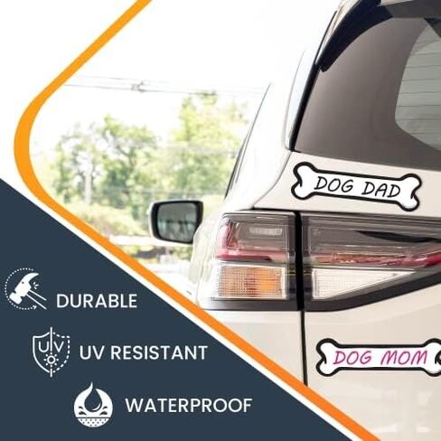 Magnet Me Up Dog Mom and Dog Dad Bone Magnet Decal, 2x7 Inches, 2 Pack, Heavy Duty Automotive Magnet for Car Truck SUV, UV Printed Vinyl, Weatherproof, Crafted in USA in Saudi Arabia