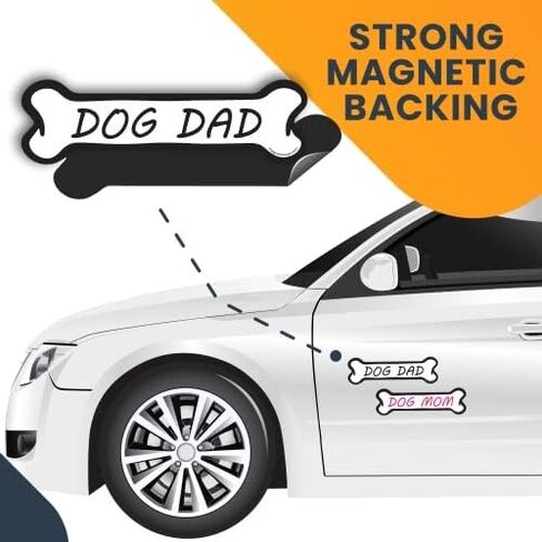 Magnet Me Up Dog Mom and Dog Dad Bone Magnet Decal, 2x7 Inches, 2 Pack, Heavy Duty Automotive Magnet for Car Truck SUV, UV Printed Vinyl, Weatherproof, Crafted in USA in Saudi Arabia