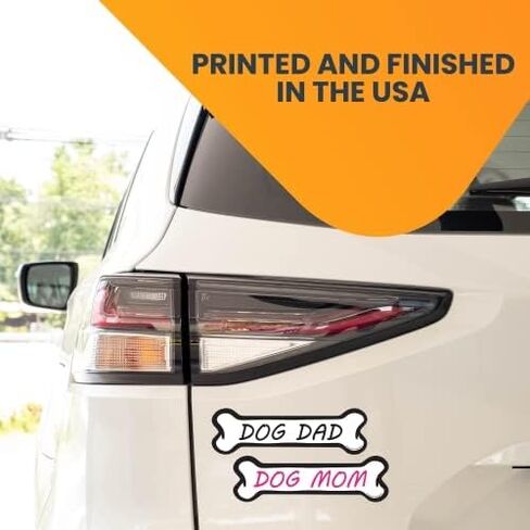 Magnet Me Up Dog Mom and Dog Dad Bone Magnet Decal, 2x7 Inches, 2 Pack, Heavy Duty Automotive Magnet for Car Truck SUV, UV Printed Vinyl, Weatherproof, Crafted in USA in Saudi Arabia