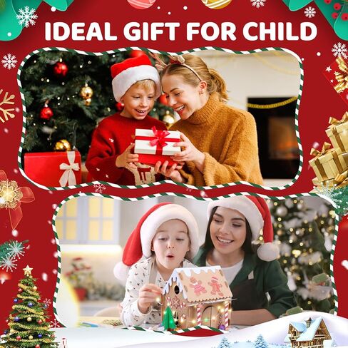 SAYAYA 5 Sets LED Cardboard Christmas Gingerbread House Kits Bulk DIY Your Own Christmas Gingerbread House with Pom Poms, Stickers, Light Strings, Pens Craft Kit for Xmas Holiday Party Decorations in Kuwait