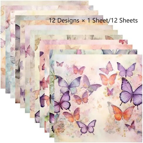 12Sheets Butterfly Scrapbook Paper Pads, Decorative Craft Paper for DIY, Journal Supplies, Card Making Supplies( 6X6inch) in Saudi Arabia