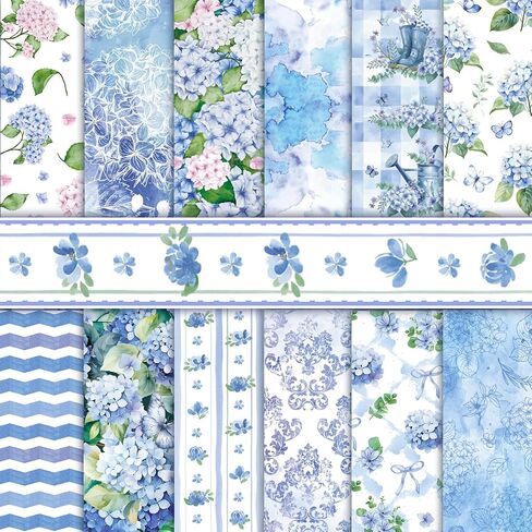 Konsait 24 Sheets Hydrangea Scrapbook Paper 12x12, Double Sided Blue Hydrangea Pattern Paper Floral Cardstock Craft Papers Flower Origami Papers for Card Making Kit Scrapbook Supplies in Saudi Arabia