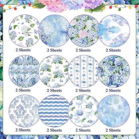 Konsait 24 Sheets Hydrangea Scrapbook Paper 12x12, Double Sided Blue Hydrangea Pattern Paper Floral Cardstock Craft Papers Flower Origami Papers for Card Making Kit Scrapbook Supplies in Saudi Arabia