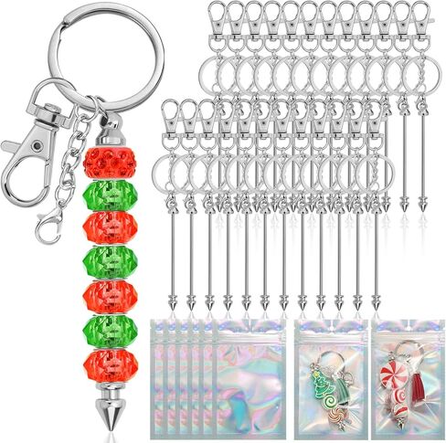 26 Pcs Beadable Keychain Bar, Silver Bead Keychain Beaded Keychain for Pendant DIY, Alloy Blank Keychain Accessories Bulk for Keychain Making Supplies Jewelry Making Gift in Saudi Arabia