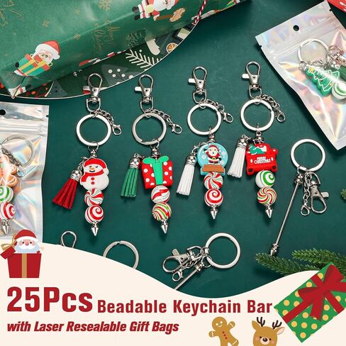 26 Pcs Beadable Keychain Bar, Silver Bead Keychain Beaded Keychain for Pendant DIY, Alloy Blank Keychain Accessories Bulk for Keychain Making Supplies Jewelry Making Gift in Saudi Arabia