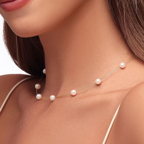 14K Yellow Gold Pearl and Cord Necklace, Lobster Clasp, Fine Jewelry, Gift For Her Jewelry For Women in Saudi Arabia