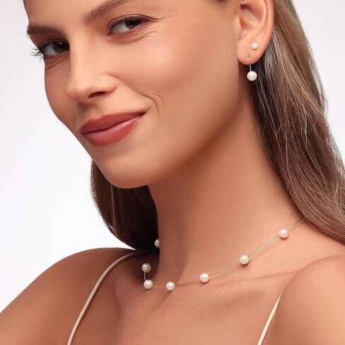 14K Yellow Gold Pearl and Cord Necklace, Lobster Clasp, Fine Jewelry, Gift For Her Jewelry For Women in Saudi Arabia
