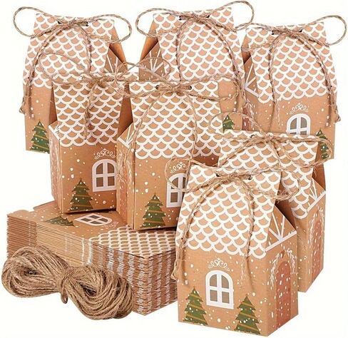24PCS Christmas Gift Wrap Boxes - Mini House Shaped Gift Bags | Party Favors, Wedding Favor Boxes | Winter Christmas New Year Gifts, Festive Essentials in Saudi Arabia