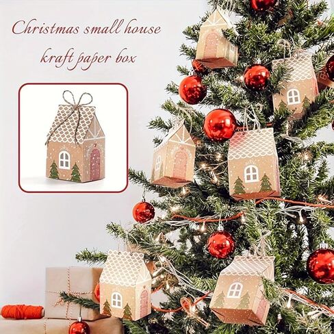 24PCS Christmas Gift Wrap Boxes - Mini House Shaped Gift Bags | Party Favors, Wedding Favor Boxes | Winter Christmas New Year Gifts, Festive Essentials in Saudi Arabia