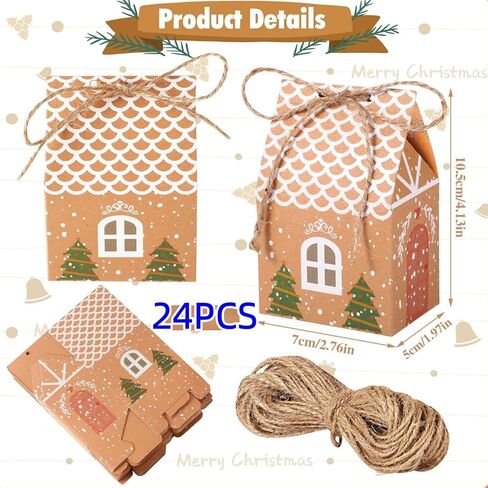 24PCS Christmas Gift Wrap Boxes - Mini House Shaped Gift Bags | Party Favors, Wedding Favor Boxes | Winter Christmas New Year Gifts, Festive Essentials in Saudi Arabia