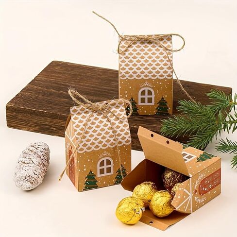 24PCS Christmas Gift Wrap Boxes - Mini House Shaped Gift Bags | Party Favors, Wedding Favor Boxes | Winter Christmas New Year Gifts, Festive Essentials in Saudi Arabia