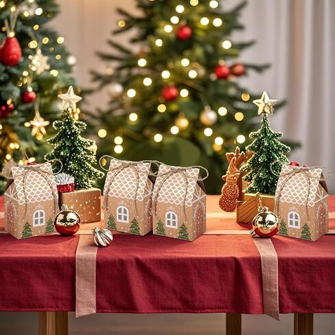 24PCS Christmas Gift Wrap Boxes - Mini House Shaped Gift Bags | Party Favors, Wedding Favor Boxes | Winter Christmas New Year Gifts, Festive Essentials in Saudi Arabia