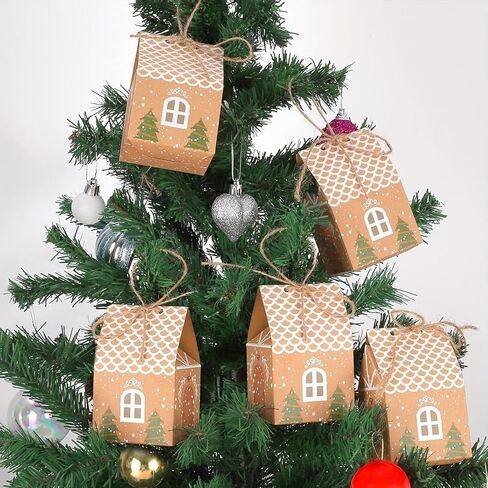 24PCS Christmas Gift Wrap Boxes - Mini House Shaped Gift Bags | Party Favors, Wedding Favor Boxes | Winter Christmas New Year Gifts, Festive Essentials in Saudi Arabia