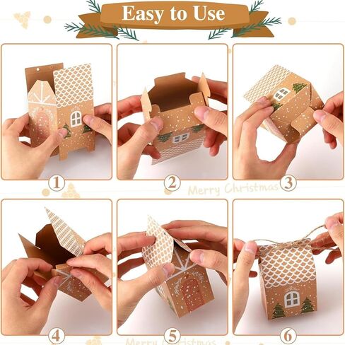 24PCS Christmas Gift Wrap Boxes - Mini House Shaped Gift Bags | Party Favors, Wedding Favor Boxes | Winter Christmas New Year Gifts, Festive Essentials in Saudi Arabia
