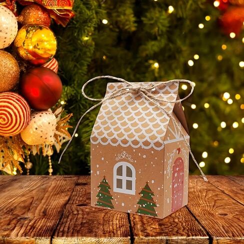 24PCS Christmas Gift Wrap Boxes - Mini House Shaped Gift Bags | Party Favors, Wedding Favor Boxes | Winter Christmas New Year Gifts, Festive Essentials in Saudi Arabia