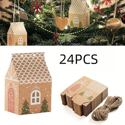 24PCS Christmas Gift Wrap Boxes - Mini House Shaped Gift Bags | Party Favors, Wedding Favor Boxes | Winter Christmas New Year Gifts, Festive Essentials in Saudi Arabia