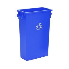 AmazonCommercial 23 Gallon Commercial Slim Trash Can, Blue w/Recycle Logo, 1-pack