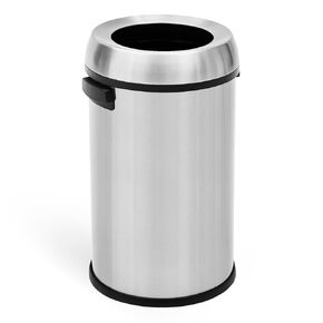 GAOMON 65L/17Gal Open Top Trash Can, Commercial Grade Heavy Duty Brushed Stainless Steel Outdoor Trash Can, Large Kitchen Trash Can, Round