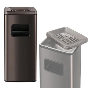 IRONWALLS Indoor Outdoor Garbage Can, Black Stainless Steel Commercial Trash Can with Lid, Industrial Waste Container, Decorative Trash Receptacle for Patio, Shopping Center, Office