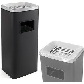 IRONWALLS سلة المهملات الداخلية والخارجية، علبة قمامة تجارية من الفولاذ المقاوم للصدأ باللون الأسود مع غطاء، حاوية نفايات صناعية، وعاء قمامة مزخرف للفناء ومركز التسوق والمكتب in Kuwait