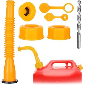 Gas Can Spout Replacement - Fuel Can Tank Nozzle with Gasket for 1/2/5/10 Gal Oil Cans, Easy to install, Durable Anti-Spill with Screw Collar Caps, Spout Cover, Base Cap, Drill Bit