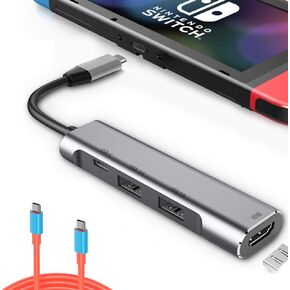 RREAKA Switch Dock for Nintendo Switch/Switch OLED, Portable 4K HDMI Docking Station Replacement for Nintendo Switch Travel TV Docking Station with Full-Featured USB-C to USB-C Cable