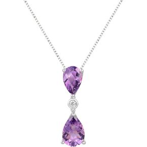 Tirafina Lab-Created White Sapphire and Double Pear-shaped Gemstone Pendant, Birthstone Jewelry, 14K Rose Gold-plated Sterling Silver/14K Gold-plated Sterling Silver/Sterling Silver, 18’’ Chain Length