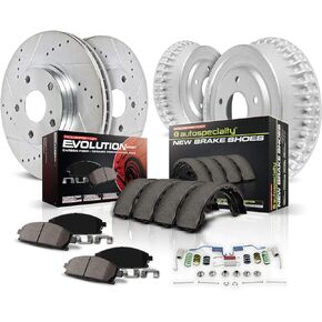 Power Stop K15073DK Front and Rear Z23 Carbon Fiber Brake Pads with Drilled & Slotted Brake Drums Kit