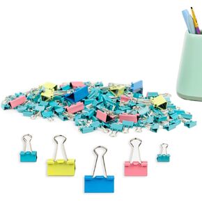 Ykimok 150-Pack Binder Clips Paper Clamps Assorted Sizes in 4 Colors (Blue, Yellow, Red, Green), 5 Sizes Paper Clips for Home, School, Office and Business