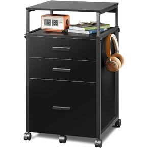 DEVAISE File Cabinet with Storage Drawers, Rolling Printer Stand with Adjustable Shelves, Wood Filing Cabinet for Home Office, Black
