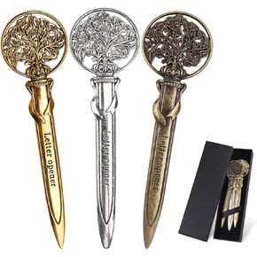 Vintage Metal Letter Opener Antique Pack of 3 Envelope Slitter with Gift Box Ancient Tree Shaped Mail Opener for Office Mail Supplies