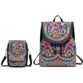 levayhill Women Vintage Embroidery Ethnic- Backpack- Flower Shoulder Bag Cellphone Purse,Fashion Handbag Small Drawstring Casual Travel Daypack