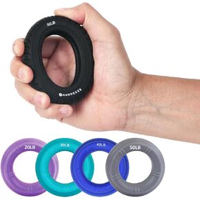 Hand Grip Strengthener, Grip Strength Tranier and Finger Excerciser, Silicone Hand Stretcher Rings for Athletes, Stress Relief, Physical Therapy, 8 Resistance Levels, 5 Pack