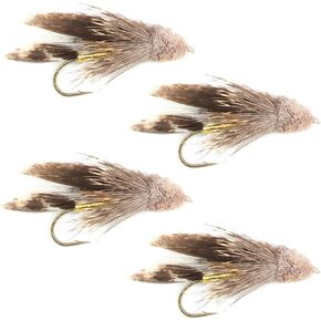The Fly Fishing Place Muddler Minnow Fly Fishing Flies - Classic Bass and Trout Streamers - Set of 4 Flies Hook Size 10