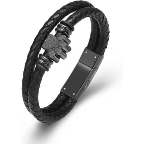 Hearbeingt Dog Paw Urn Bracelet for Ashes Braided Leather Cremation Jewelry for Ashes for Dog Cat Keepsake Bangle