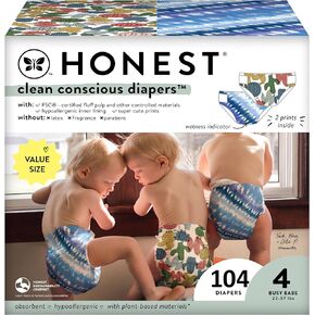 The Honest Company Clean Conscious Diapers | Plant-Based, Sustainable | Tie-Dye for + Cactus Cuties | Super Club Box, Size 4 (22-37 lbs), 104 Count