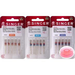 Inceler Supplies- Singer 30-Counts Universal 2020-12/14/16 no Sewing Machine Needles, Size 80/12 (10 Counts), 90/14 (10 Counts), 100/16 (10 Counts) Bundle with Inceler Plastic Bobbin