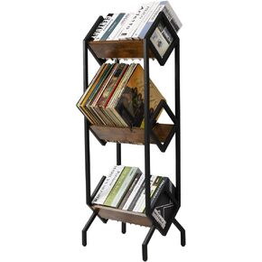 Hadulcet Vinyl Record Holder, LP Storage Shelf, Record Storage Rack for Albums, Magazine Display, Book and Files Organizer, 2 Tier Vinyl Record Stand with 2 Dividers, Rustic Brown