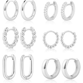 مجموعة أقراط هوجي هوب صغيرة من الذهب من Feskive للنساء، أقراط دائرية ملتوية مطلية بالذهب/الفضة عيار 14 قيراط أقراط زركونيا مكعبة خفيفة الوزن لا تسبب الحساسية للنساء والفتيات هدايا مجوهرات عصرية in Kuwait