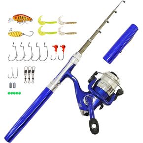 Portable Mini Small Fishing Rod and Spinning Reel Combos, Compact 38inch Pocket Pen Fishing Pole Telescopic with Line Lures Hooks for Raft, River, Lake, Ice Fishing and So On