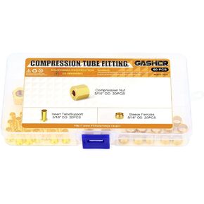 GASHER 60PCS Brass Compression Fitting Kit,Sleeve Ferrules&Insert Tube Support&Ferrule head,5/16" Tube OD