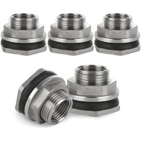FVIEXE 5PCS 1/2 Inch Bulkhead Fitting, Stainless Steel Bulkhead Connector for Water Tank Aquarium Rain Barrels