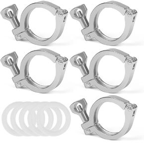 Tri Clamp 5 Pcs Single Pin Heavy Duty with Wing Nut Generic Ferrule TC 1、1.5 Inch Stainless Steel 304 with Silicone Gasket