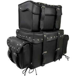 Milwaukee Leather SH650 Large Black PVC 4-Piece Studded Motorcycle Touring Pack with Barrel Bag - One Size
