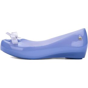 Mini Melissa Ultragirl with Bow Ballet Flats for Girls- Comfortable & Cute Peep Toe Jelly Flat Shoes with Transparent Upper and Small Bow for Kids, Blue, 11