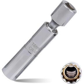 QODOLSI 1 PC Car Spark Plug Socket Ultra-Thin 14mm Wrench, 3/8" Drive 12-Point Spark Plug Socket Disassembly Tools, 360° Rotating Durable Steel Universal Joint, for Most Cars Motorcycles (Silver)